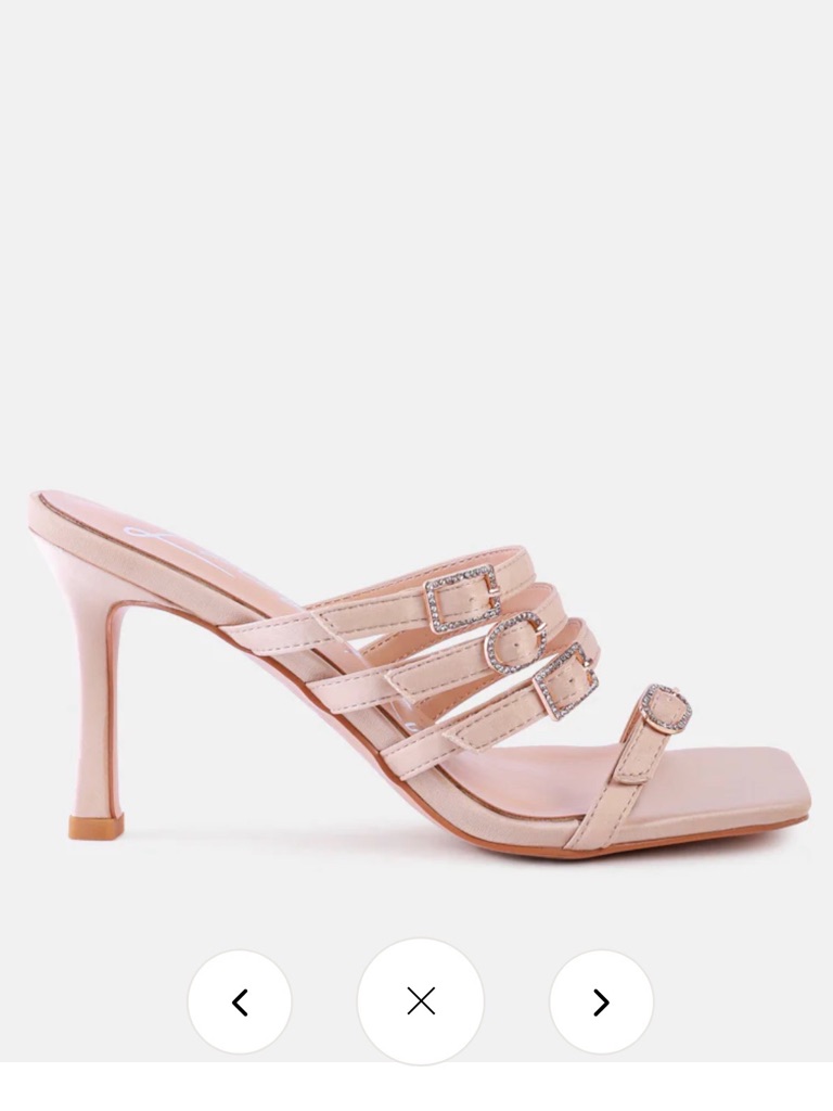 London Rag Times Up Diamante Buckle Mid Heel Sandals Nude Color -Brand New
